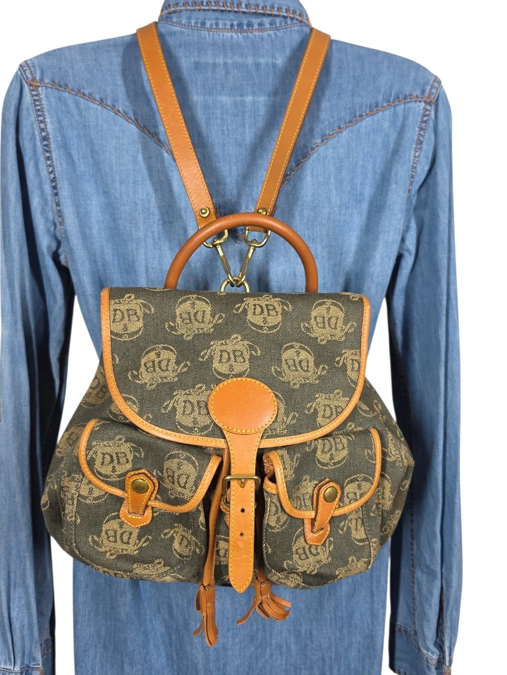 Dooney & Bourke Signature DB Logo Backpack - Brown/Gray/Tan